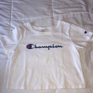 white short sleeve champion crop top
